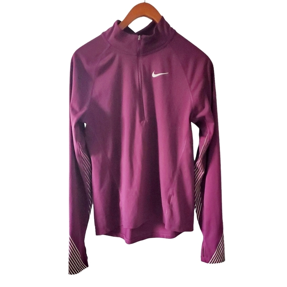 Nike Running Dri Fit 1/4 Zip Pullover Deep Plumb Size Small